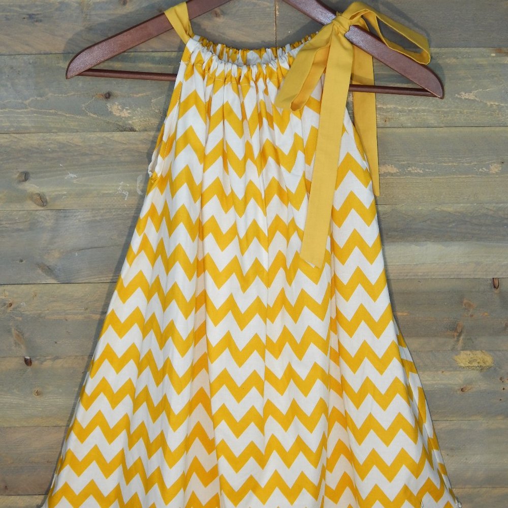 Pillowcase Style Dress Yellow Chevron Print - Picture 3 of 3